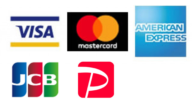 VISA、mastercard、AmericanExpress、JCB、paypayが使えます。